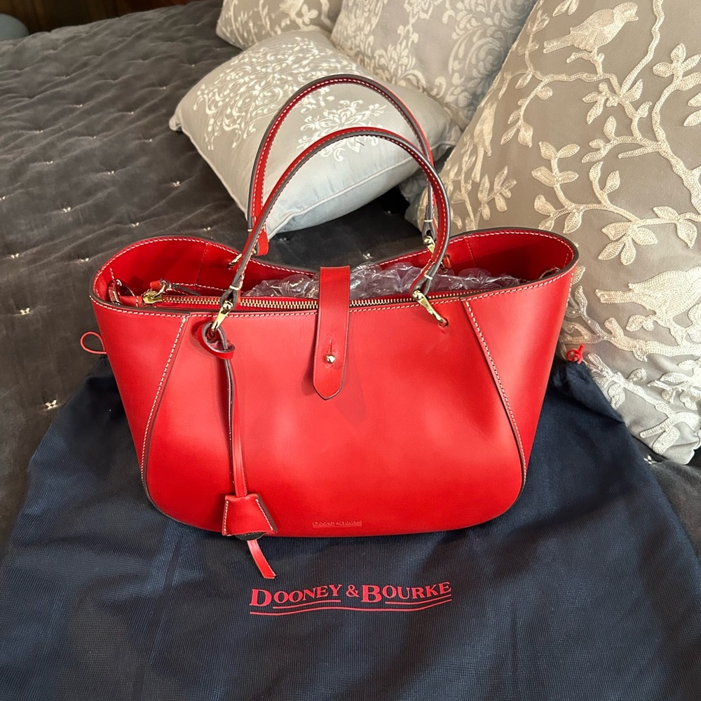Dooney & Bourke red leather top handle, w/extra strap to be worn on shoulder